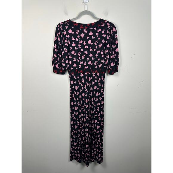 Boden V-Neck Puff Sleeve Graphic Floral Size 4 Midi Dress EUC Jersey Knit - Picture 2 of 7